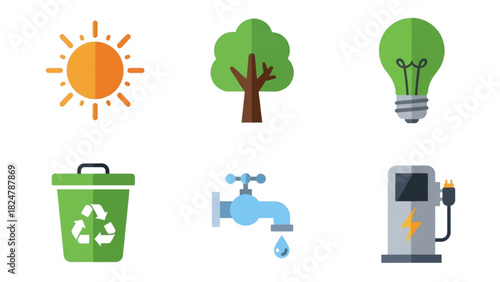 Flat color ecology and green energy icon set vector illustration