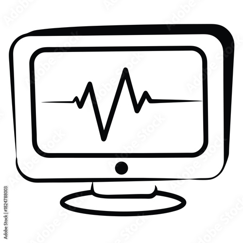 Stylized heart monitor shows heartbeat inside retro screen as a vintage healthcare icon