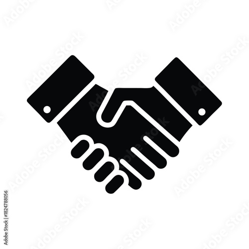 Two black hands clasp together in a firm handshake agreement symbol