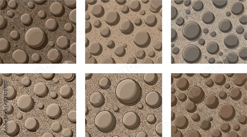 Six square panels displaying a pattern of circles on a textured surface