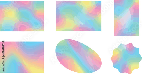 Six pastel gradient shapes on a white background in various orientations