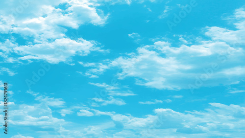 Blue sky with puffy white clouds for dreamy background usage