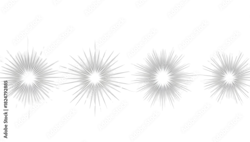 Fototapeta premium Four abstract starburst or sunburst graphic elements in a line on a white background