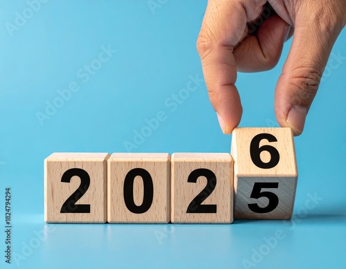 Changing year 2025 to 2026 a creative countdown event studio environment close-up perspective