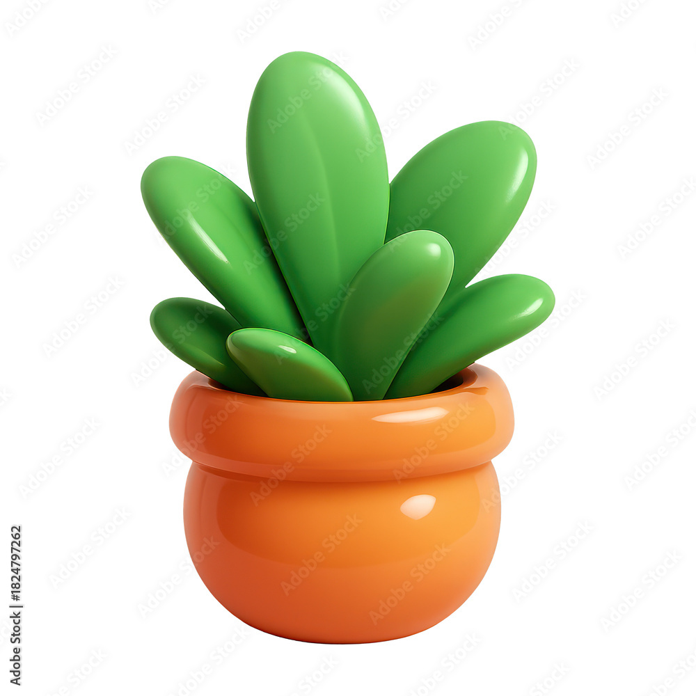 Obraz premium PNG Glossy cartoon potted plant illustration.
