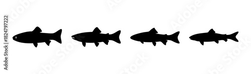 Four black fish silhouettes arranged horizontally on white