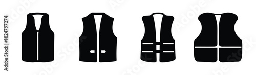 Variety of vests and life jackets icons for water safety