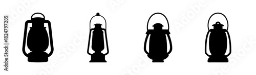 Set of vintage lantern silhouettes, classic portable lamps.