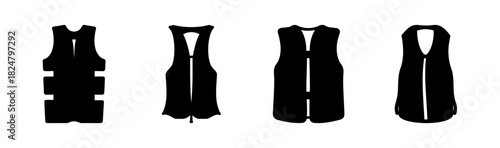 Life vest icons set illustrating water safety and rescue