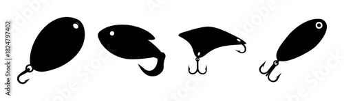 Fishing lure set silhouette for various fish bait tackle.
