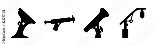 Microphone icons set, sound recording equipment silhouettes