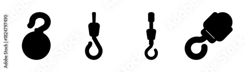 Fishing hooks and swivels tackle silhouettes collection