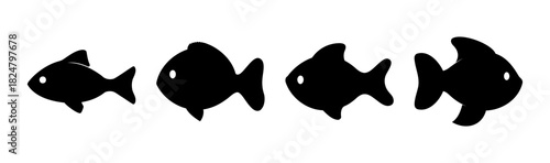 Four black fish silhouettes in a row, simple iconic design