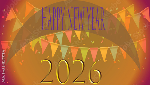 New Year's Banner for 2026: A vibrant and colorful banner wishing a Happy New Year with the year 2026, creating festive holiday mood.