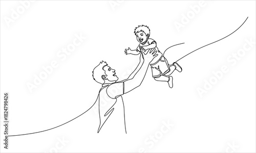 Father Lifting Child Line Art – Happy Family Bond Illustration.