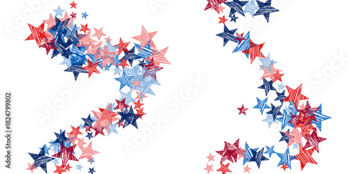 Stars in colors of american flag. USA abstract patriotic motif. Unity and patriotism artwork. Star symbols of freedom and liberty. Great for digital marketing.