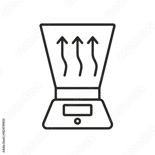 Fine line airflow capture hood icon symbolizing ventilation measurement and HVAC diagnostics, ideal for building inspection visuals, energy efficiency tools and indoor air testing systems