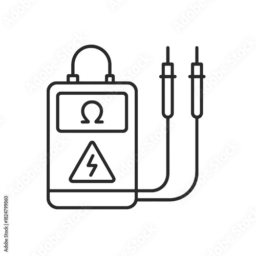 Fine line insulation tester icon symbolizing electrical safety diagnostics and resistance measurement, ideal for engineering visuals, power maintenance tools and industrial testing equipment