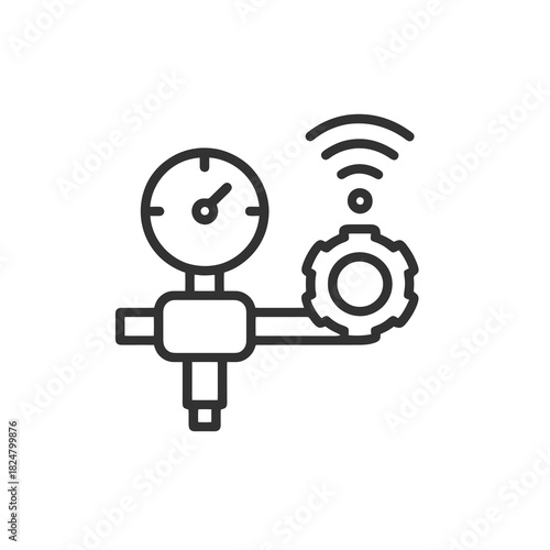 Fine line gas flow controller icon symbolizing regulated welding performance and industrial precision, ideal for manufacturing visuals, safety systems and engineering tools