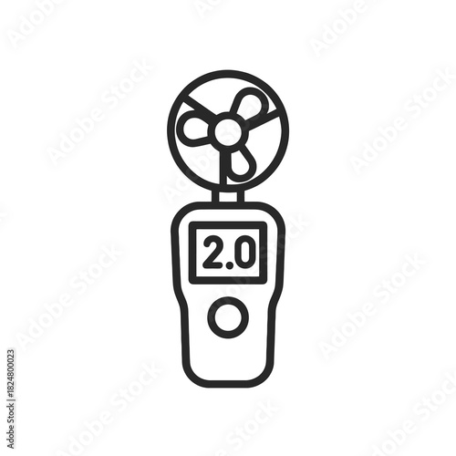 Fine line anemometer icon symbolizing wind speed measurement and environmental monitoring, ideal for weather analysis, outdoor testing tools and industrial ventilation systems