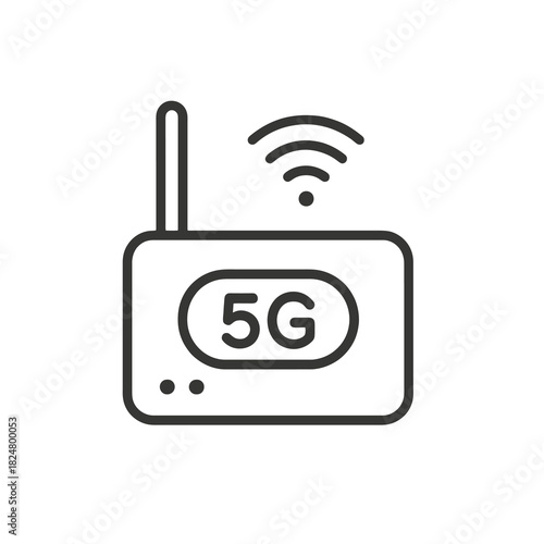 Fine line 5G hotspot icon symbolizing mobile connectivity and high-speed internet access, ideal for remote work visuals, tech equipment and communication systems