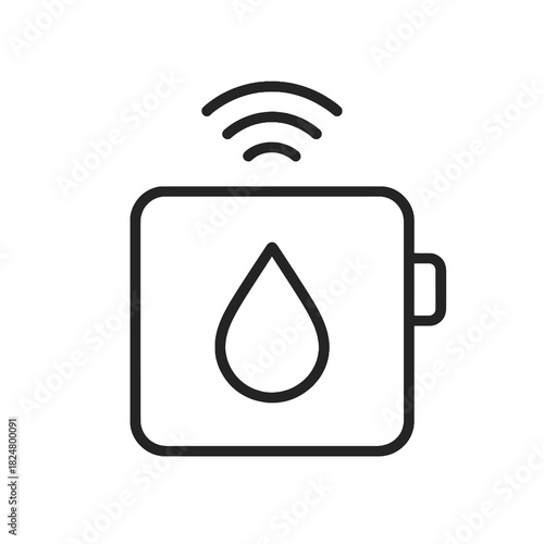 Fine line smart irrigation controller icon symbolizing automated water management and sustainable landscaping, ideal for agriculture visuals, smart farming tools and garden automation systems