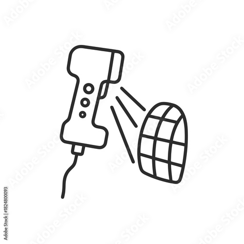 Fine line 3D scanner icon symbolizing digital model capture and surface analysis, ideal for product design visuals, engineering prototyping and industrial digitization resources