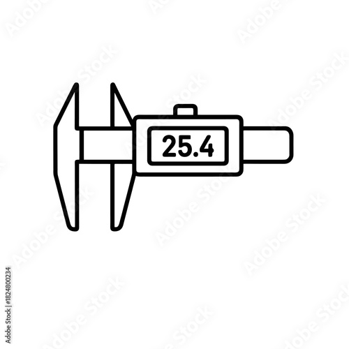Fine line digital caliper icon symbolizing precision measurement, ideal for engineering tools, product design quality control and mechanical inspection resources
