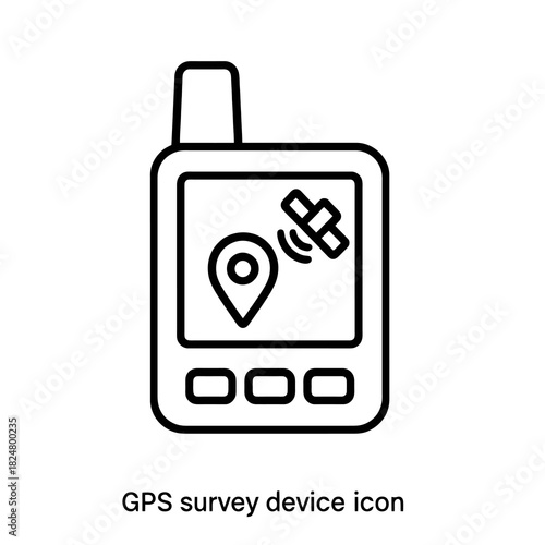 Fine line GPS survey device icon symbolizing geolocation measurement and land mapping, ideal for engineering tools, construction planning and navigation resources