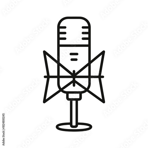 Fine line podcast microphone icon symbolizing high-quality audio recording, ideal for media production, broadcast visuals and content creation platforms