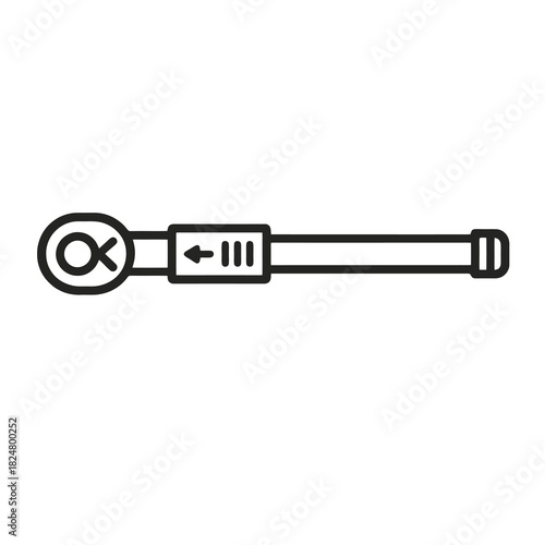 Fine line torque wrench icon symbolizing precise mechanical adjustment, ideal for engineering visuals, automotive tools and industrial measurement resources