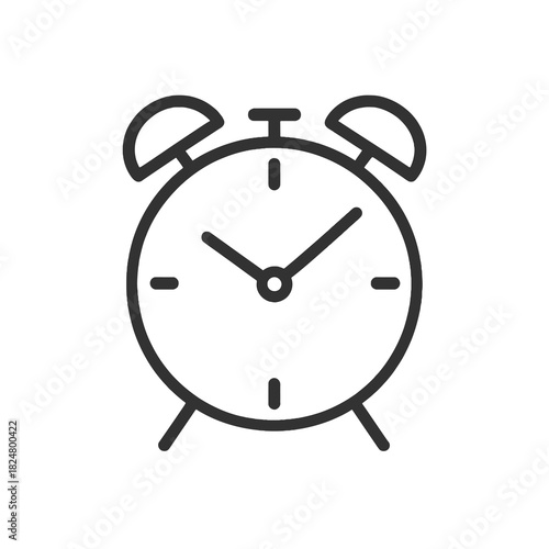 Fine line vintage alarm clock icon symbolizing time alert and morning wake-up, ideal for scheduling visuals, time management tools and routine planning