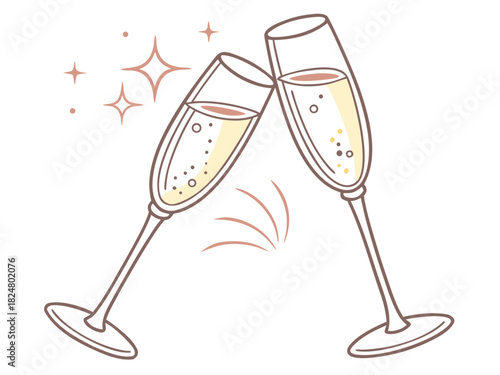 Minimalist Champagne Glasses Toast Vector for New Year's Celebration