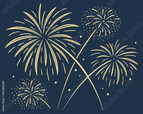 Modern Gold Fireworks on Dark Background for New Year Celebration