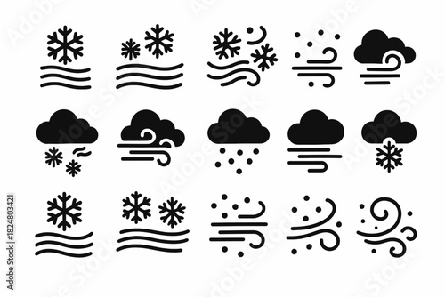 Weather icons: snow, wind, and cloud symbols for forecasting