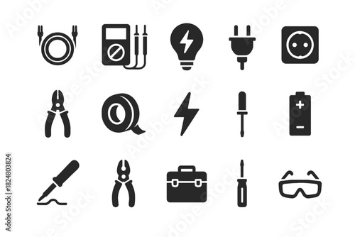 Electrical tools and equipment icons for repair and maintenance projects