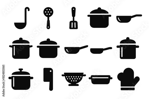 Silhouette collection of kitchen utensils and cookware icons