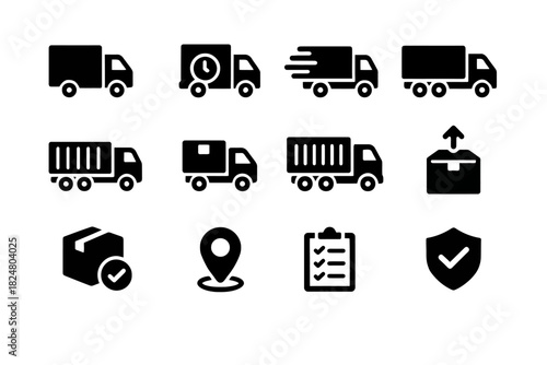 Delivery trucks and shipping icons collection for logistics and transport