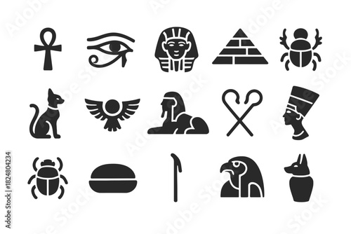 Ancient egyptian symbols collection: ankh, eye of horus, pharaoh, pyramid, scarab