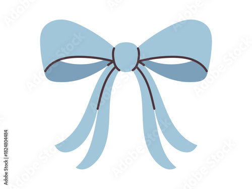 Vector cute bow with wide loops and long flowing ribbons in light blue color. Elegant classic accessory for gifts, decor, greeting cards, festive and wedding designs in flat style.