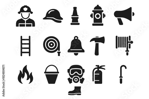Firefighter equipment icons: essential tools for emergency preparedness
