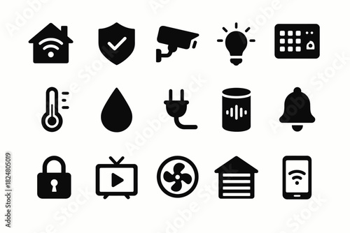 Smart home icons: security, energy, automation, connectivity, control