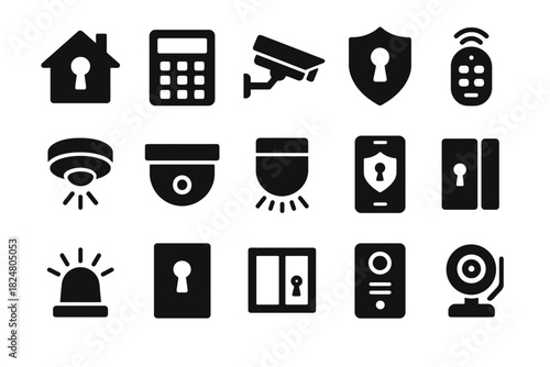 Set of security and surveillance icons for home and devices