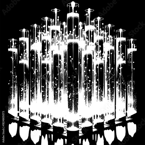 Bioluminescent algae bioreactor showing living light technology for sustainable architectural illumination and carbon-capturing bio-lighting
