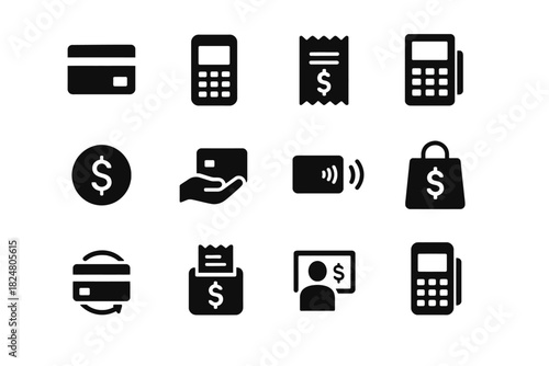 Icons for mobile payment, transactions, and retail shopping