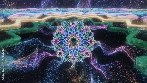 Vibrant Neon Mandala Pattern with Cosmic Glow.