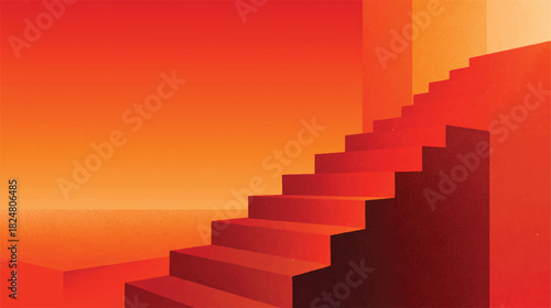 Abstract Red Orange Staircase Illustration Ascending Higher Symbolic Representation Graphic