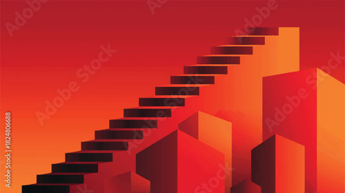 Abstract Stairway to Success Concept in Red and Orange Tones