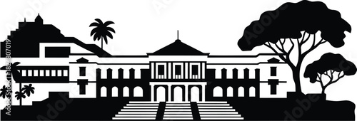 Historic government palace mansion colonial architecture silhouette vector illustration graphic design background