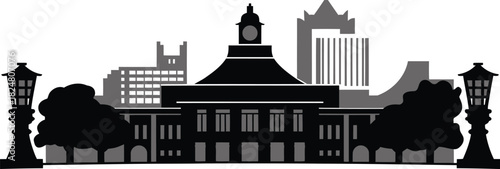 La paz bolivia skyline cityscape silhouette with prominent government building vector